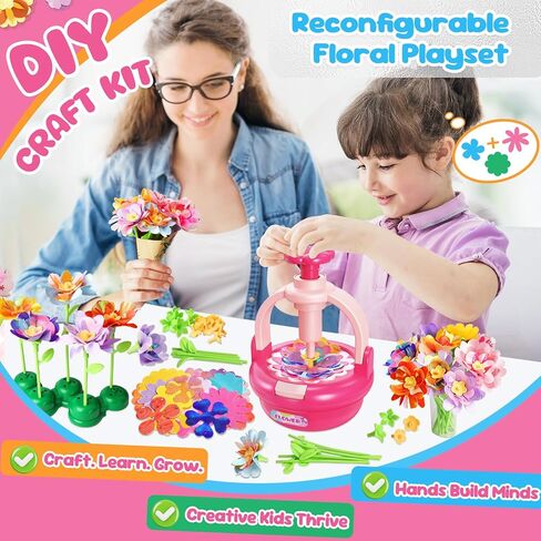 ألعاب باقات زهرة Einailvk Flower ، طقم صنع الزهور DIY للأطفال 3 4 5 6 7 8 9 10 11 12 12 سنة عيد ميلاد هدية عيد الميلاد ، وألعاب مجموعة الفن والحرف للفتيات من 3 إلى 12 سنة (وردي) in Kuwait