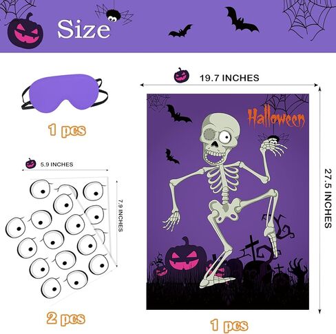 BORAMDO Pin The Eyeball on Mr.Bone Halloween Party Game Skeleton Poster with 24 Pieces Eyeball Stickers and A Blindfold for Halloween Party Supplies Classroom Games in Kuwait
