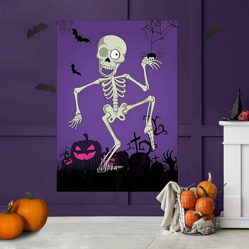 BORAMDO Pin The Eyeball on Mr.Bone Halloween Party Game Skeleton Poster with 24 Pieces Eyeball Stickers and A Blindfold for Halloween Party Supplies Classroom Games in Kuwait