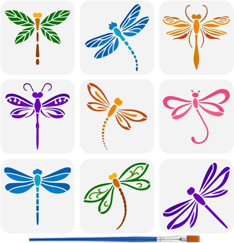 FINGERINSPIRE 9 Pcs Fruit Painting Stencil with Brush 5.9x5.9inch Watermelon Pear Strawberry Orange Drawing Template Avocado Peach Pineapple Cherry Stencil for Painting on Wood Wall Fabric Furniture in Saudi Arabia