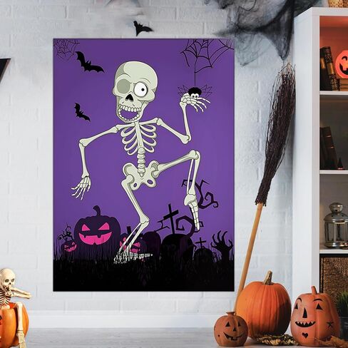 BORAMDO Pin The Eyeball on Mr.Bone Halloween Party Game Skeleton Poster with 24 Pieces Eyeball Stickers and A Blindfold for Halloween Party Supplies Classroom Games in Kuwait