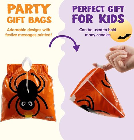 Joyin 96 PCS Halloween Armetring Candy Calcs ، Trick Trick أو Treat Goodie Bags بشكل كبير ، 6 تصميمات هدايا هالوين بلاستيكية للأطفال خدعة أو علاج ، فتيات الفتيات يفضل الإمداد in Saudi Arabia
