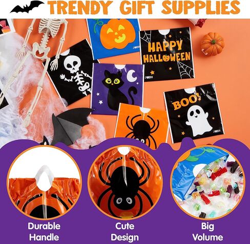 Joyin 96 PCS Halloween Armetring Candy Calcs ، Trick Trick أو Treat Goodie Bags بشكل كبير ، 6 تصميمات هدايا هالوين بلاستيكية للأطفال خدعة أو علاج ، فتيات الفتيات يفضل الإمداد in Saudi Arabia