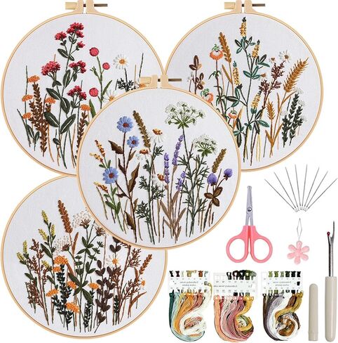 Ohcol 4 Pack Embroidery Kit for Beginners,Needlepoint Cross Stitch Kits for Adults,Needle Point Sets with Bee Flower Pattern in Saudi Arabia