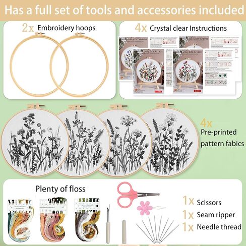 Ohcol 4 Pack Embroidery Kit for Beginners,Needlepoint Cross Stitch Kits for Adults,Needle Point Sets with Bee Flower Pattern in Saudi Arabia