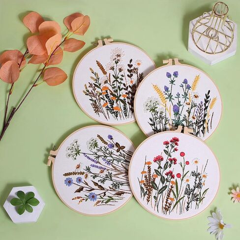 Ohcol 4 Pack Embroidery Kit for Beginners,Needlepoint Cross Stitch Kits for Adults,Needle Point Sets with Bee Flower Pattern in Saudi Arabia
