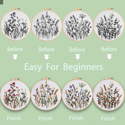 Ohcol 4 Pack Embroidery Kit for Beginners,Needlepoint Cross Stitch Kits for Adults,Needle Point Sets with Bee Flower Pattern in Saudi Arabia