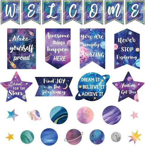 Outus 28 Pcs Welcome to Space Bulletin Board Posters Outer Space Classroom Decorations Galaxy Star Motivational Cutouts Inspirational Quotes Posters for Teachers Students Home School Supplies in Saudi Arabia