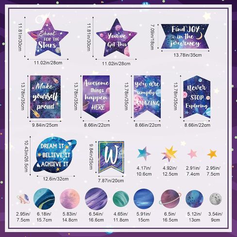 Outus 28 Pcs Welcome to Space Bulletin Board Posters Outer Space Classroom Decorations Galaxy Star Motivational Cutouts Inspirational Quotes Posters for Teachers Students Home School Supplies in Saudi Arabia
