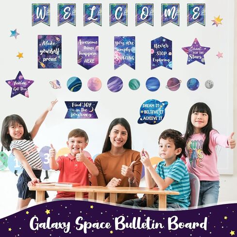 Outus 28 Pcs Welcome to Space Bulletin Board Posters Outer Space Classroom Decorations Galaxy Star Motivational Cutouts Inspirational Quotes Posters for Teachers Students Home School Supplies in Saudi Arabia