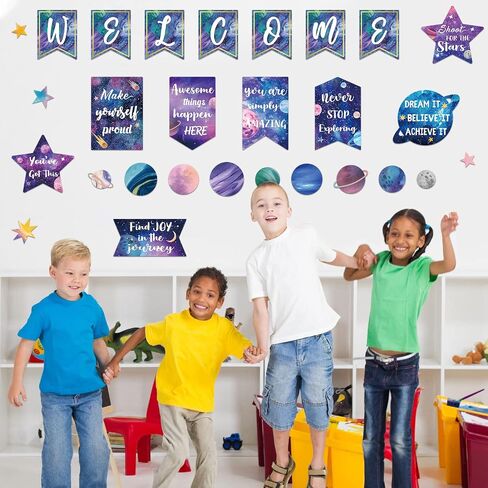 Outus 28 Pcs Welcome to Space Bulletin Board Posters Outer Space Classroom Decorations Galaxy Star Motivational Cutouts Inspirational Quotes Posters for Teachers Students Home School Supplies in Saudi Arabia