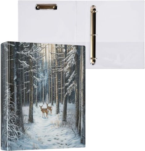 Rustic Christmas Trees Winter Holiday 3 Ring Binder 1.5" Decorative D-Ring Binder with Clipboard&3 Clear Pockets, Holds 200 Sheets A4 Size Paper Waterproof Binders for School Home Office in Saudi Arabia