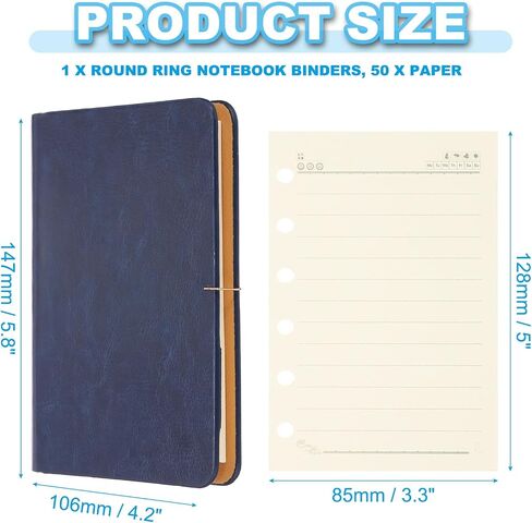 Patikil 6 Ring Binder Cover ، A7 Leather Notebook Binder Mini Leaflable Leaf Leaf Planner With 50 Sheets Line Paper ، Green in Saudi Arabia