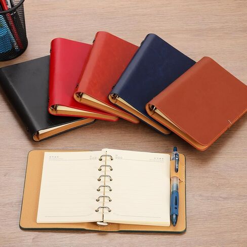 Patikil 6 Ring Binder Cover ، A7 Leather Notebook Binder Mini Leaflable Leaf Leaf Planner With 50 Sheets Line Paper ، Green in Saudi Arabia