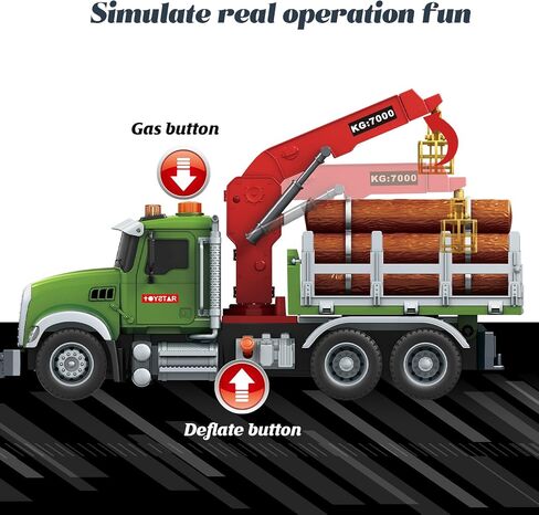 15 بوصة ، تعمل لعبة Truck Truck Truck 15 بوصة مع رافعة تحميل ، 6 سجلات خشبية وأضواء/أصوات - لعب مركبة هدية للبنين فتيات الأطفال الأعمار من 3-7 in Kuwait