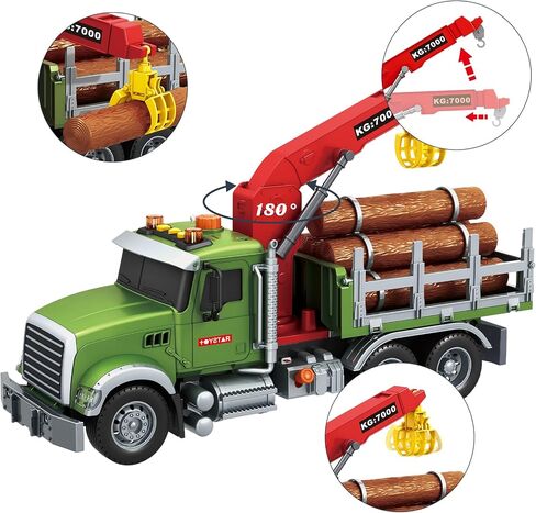 15 بوصة ، تعمل لعبة Truck Truck Truck 15 بوصة مع رافعة تحميل ، 6 سجلات خشبية وأضواء/أصوات - لعب مركبة هدية للبنين فتيات الأطفال الأعمار من 3-7 in Kuwait