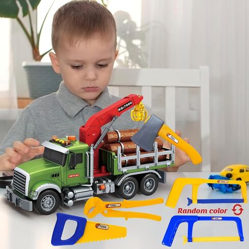 15 بوصة ، تعمل لعبة Truck Truck Truck 15 بوصة مع رافعة تحميل ، 6 سجلات خشبية وأضواء/أصوات - لعب مركبة هدية للبنين فتيات الأطفال الأعمار من 3-7 in Kuwait
