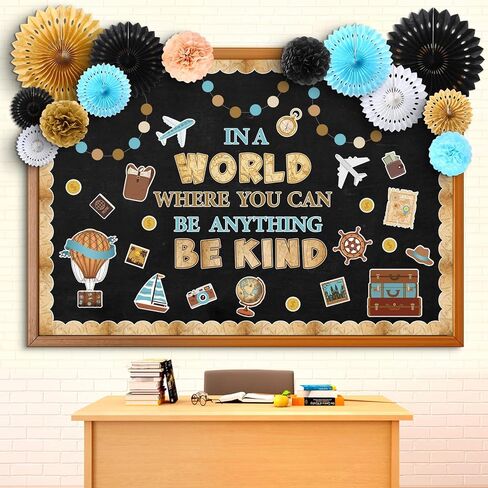PasiMy 3D Travel Bulletin Board Set Adventure Explore Device Planchroom Decor مع Pompoms Paper Fans Fans Inspirational Cliter Map Cutout for Back to School Window Door Door Supplies (Popular) in Saudi Arabia