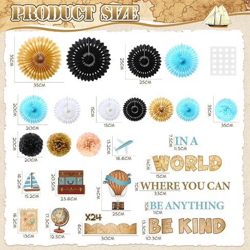 PasiMy 3D Travel Bulletin Board Set Adventure Explore Device Planchroom Decor مع Pompoms Paper Fans Fans Inspirational Cliter Map Cutout for Back to School Window Door Door Supplies (Popular) in Saudi Arabia