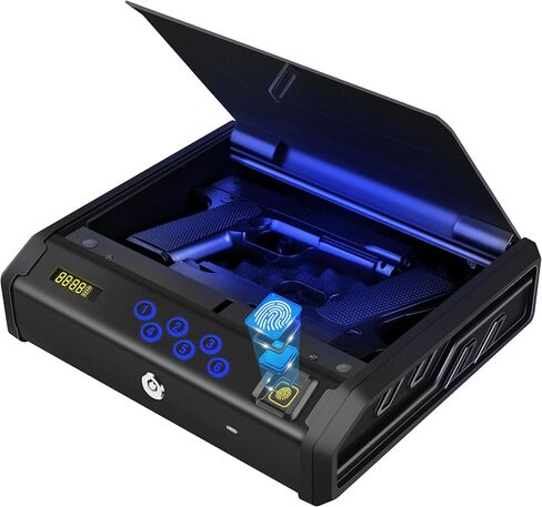 Gun Safe, Biometric Gun Safes for Handgun with 3 Ways Unlock Fingerprint Digital PIN Key Fingerprint Quick Access Pistol Safe for Car Nightstand Living Room in Saudi Arabia