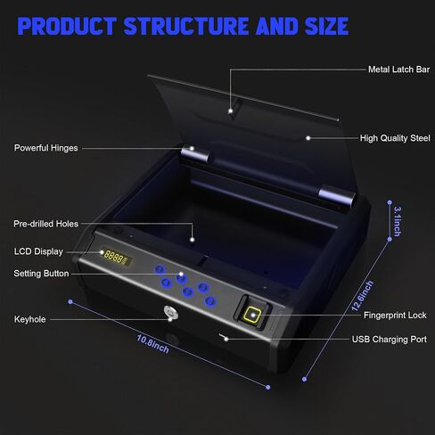 Gun Safe, Biometric Gun Safes for Handgun with 3 Ways Unlock Fingerprint Digital PIN Key Fingerprint Quick Access Pistol Safe for Car Nightstand Living Room in Saudi Arabia
