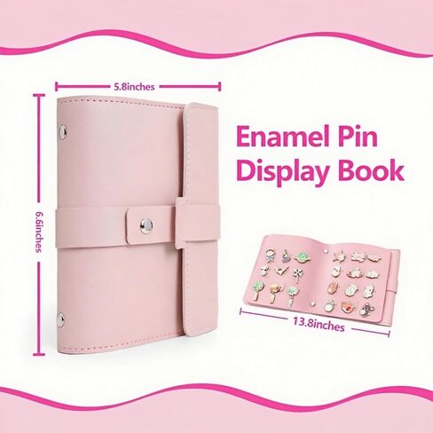 Enamel Pin Display Book - 4 Page Leather Travel Organizer for Collectors, Portable Lapel Pin Holder with Secure Storage, Compact Pin Trading Book (pink) in Kuwait