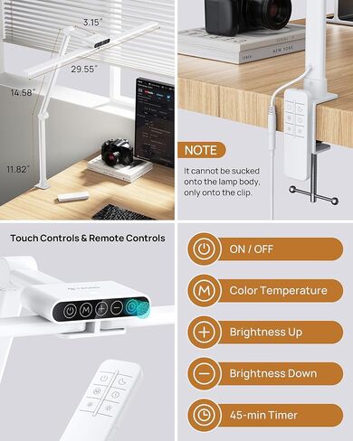 TROND LED Desk Lamp with Clamp - 1500LM Super Bright Architect Desk Light, 25 Lighting with Remote or Touch Control, Eye-Caring Clip on Light, for Home Office, Computer Monitor, Reading, Study, Work in Kuwait