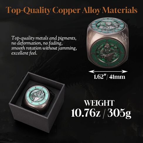 DND Spinner Dice, Unique Metal 7 in 1 D&D Cube Fidget Dice with 3D Relief for Dungeons and Dragon, Fantasy Role Playing Game Tabletop RPG Accessories Gift for DM & Player (Copper-Blue) in Kuwait