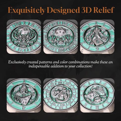 DND Spinner Dice, Unique Metal 7 in 1 D&D Cube Fidget Dice with 3D Relief for Dungeons and Dragon, Fantasy Role Playing Game Tabletop RPG Accessories Gift for DM & Player (Copper-Blue) in Kuwait