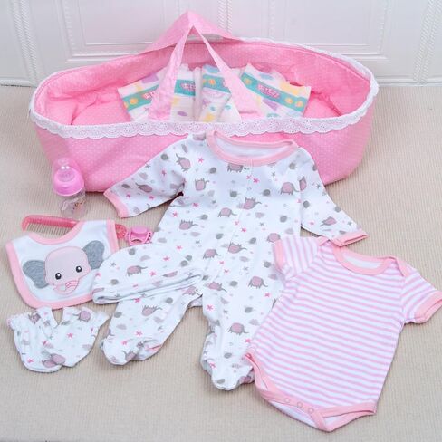 PEDOLLTREE 13 PCS Reborn Baby Doll Clothes Accessories Girl Accessories Outfit Pink Bassinet Set for 17-22 Inch Reborn Dolls,Newborn Baby Girl Doll Clothes & Blanket in Saudi Arabia