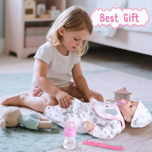 PEDOLLTREE 13 PCS Reborn Baby Doll Clothes Accessories Girl Accessories Outfit Pink Bassinet Set for 17-22 Inch Reborn Dolls,Newborn Baby Girl Doll Clothes & Blanket in Saudi Arabia