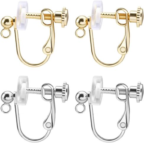 Beebeecraft 20Pcs 2 Colors Clip-on Earring Findings Screw Back 18K Gold Plated Stainless Steel Clip on Earring Converters Components with Loop 20Pcs Ear Pads for Non-Pierced Ears Women Jewelry Making in Saudi Arabia