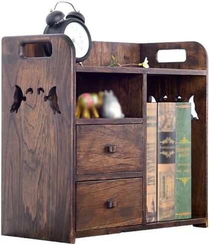 Bookcase Shelf Desktop Small Bookshelf Desk Wooden Shelf Desk Multi-Functional Small Bookcase is Placed for Documents Books and Magazines Bonsai Bookshelf with Storage(B) in Kuwait
