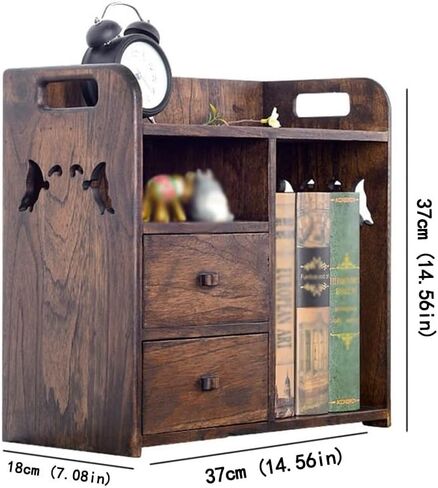 Bookcase Shelf Desktop Small Bookshelf Desk Wooden Shelf Desk Multi-Functional Small Bookcase is Placed for Documents Books and Magazines Bonsai Bookshelf with Storage(B) in Kuwait