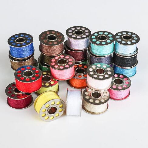 25pcs بكرات معدنية وخياطة خياطة مع قضية للمغني Babylock Janome Elna ، ألوان متنوعة قبل البكرات المسبقة ل Diyers in Kuwait