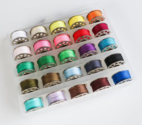 25pcs بكرات معدنية وخياطة خياطة مع قضية للمغني Babylock Janome Elna ، ألوان متنوعة قبل البكرات المسبقة ل Diyers in Kuwait