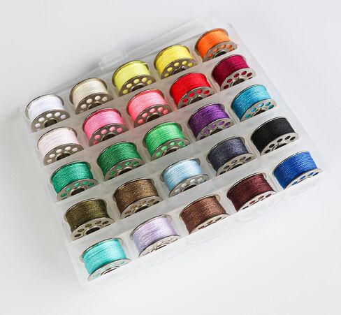 25pcs بكرات معدنية وخياطة خياطة مع قضية للمغني Babylock Janome Elna ، ألوان متنوعة قبل البكرات المسبقة ل Diyers in Kuwait