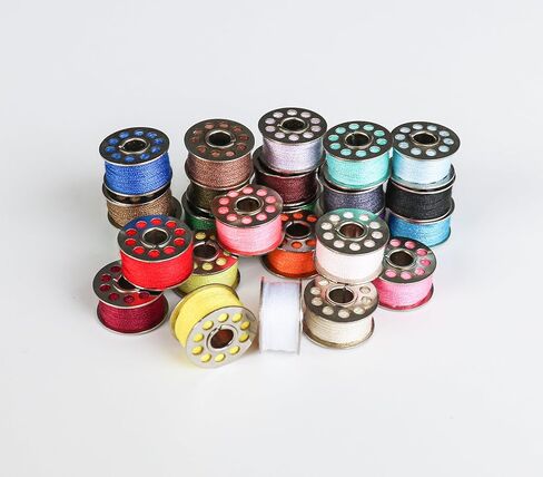 25pcs بكرات معدنية وخياطة خياطة مع قضية للمغني Babylock Janome Elna ، ألوان متنوعة قبل البكرات المسبقة ل Diyers in Kuwait