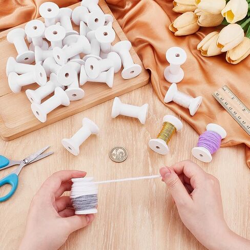 PH PandaHall 30pcs Wood Spools Small Empty Thread Spool White Wire Weaving Bobbins Wooden Sewing Thread Spools 2 inch String Spool Bulk for Embroidery Textile Sewing Machines Arts Crafts Cord in Saudi Arabia