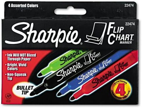 Sharpie 22474 Sharpie Flip Chart Markers ، طرف رصاصة ، أربعة ألوان ، 4/مجموعة ، كرتون من 12 مجموعة in Saudi Arabia