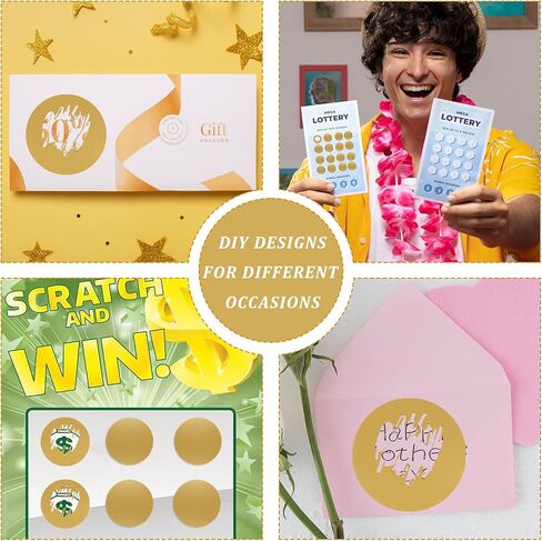 2 Inch Scratch Off Stickers, 50 Pack Scratch Off Cards DIY Self-Adhesive Circle Scratch Off Labels for Making Surprise Reward Cards Lottery Tickets and Raffle Ticket Games Creating (Gold) in Saudi Arabia