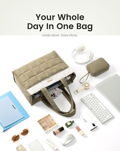 LOVEVOOK Tote Bag for Women, Puffer Work Handbag 15.6 Inch Laptop Purse for Nurse Teacher, Large Quilted Travel Tote Shoulder Bag with Zipper for College Office Clinical Gym,‌ Cream-Blush in Saudi Arabia