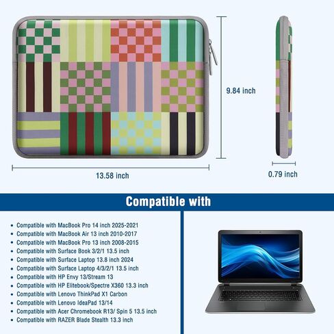 MOSISO Laptop Case 13.3 inch, 13-14 inch Laptop Sleeve Bag Compatible with MacBook Air/Pro 13/Pro 14, HP Dell Acer ASUS Lenovo Notebook,Neoprene Computer Bag with Small Case,Colorful Stripes&Checkered in Saudi Arabia