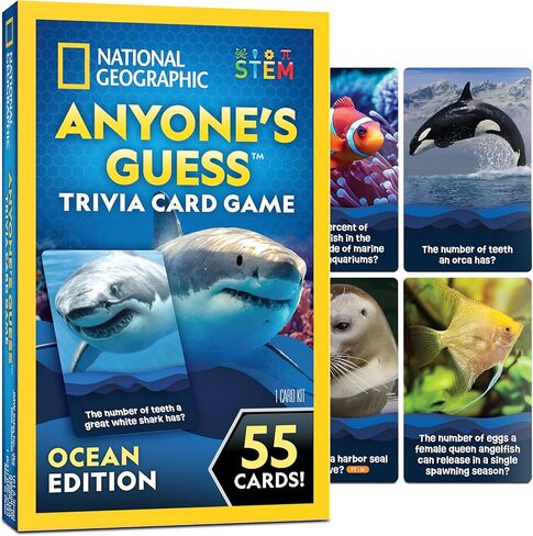 National Geographic Anyone's Guess Ocean Animals Trivia Cards - Kids Trivia Card Game with 55 Jumbo Cards, Animal Games, Kids Trivia Game in Kuwait
