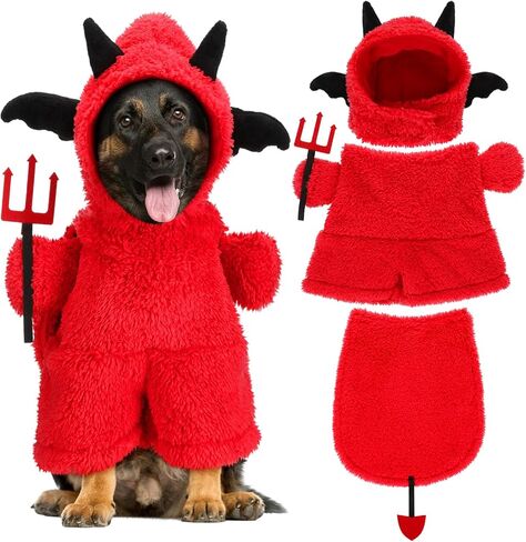 Halloween Dog Costume Devil Plush Hoodie, Funny Pet Puppy Outfit Soft Velvet Dog Clothes Apparel for Halloween Party(Small Size) in Saudi Arabia