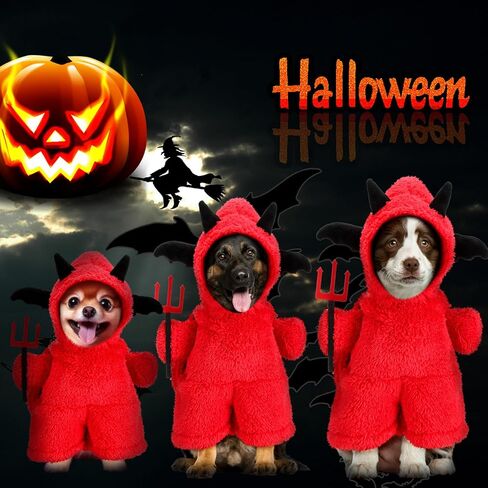 Halloween Dog Costume Devil Plush Hoodie, Funny Pet Puppy Outfit Soft Velvet Dog Clothes Apparel for Halloween Party(Small Size) in Saudi Arabia