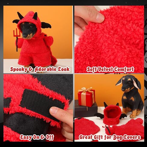 Halloween Dog Costume Devil Plush Hoodie, Funny Pet Puppy Outfit Soft Velvet Dog Clothes Apparel for Halloween Party(Small Size) in Saudi Arabia
