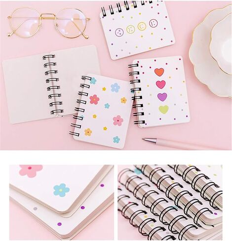 YIHUANYIFA 4pcs Mini Spiral Notebooks Supplies Blank 4.13 x3.14 Inch Hardcover 160 Pages Journals for Work Students Study and Notes (4, White A) in Saudi Arabia