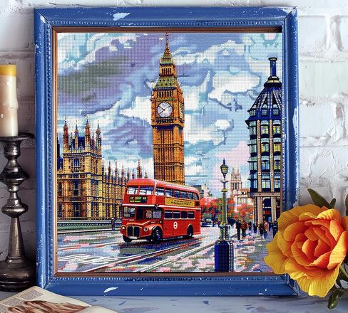 Generic Colorful London Cityscape DIY 11CT Stamped Cross Stitch Kits for Beginners Easy Needlepoint Embroidery Counted Cross Stitch Art Craft for Wall Decoration 14x14inch(1) in Saudi Arabia