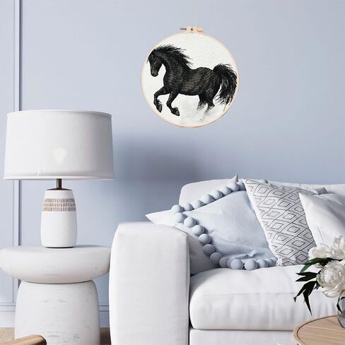 DIY Cross Stitch Kits رائعتين حصان أسود سهلة للمبتدئين مع Hoop 11ct Needlepoint Embroidery مختومة Cross Cross Stitch Set Craft Wall Decor 20x20cm-8 in Saudi Arabia
